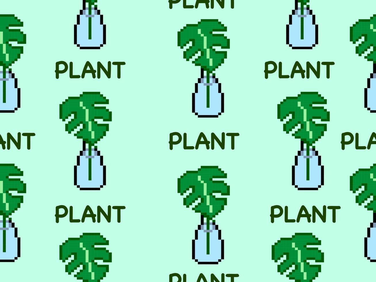 plant cartoon karakter naadloos patroon op groene background.pixel stijl vector