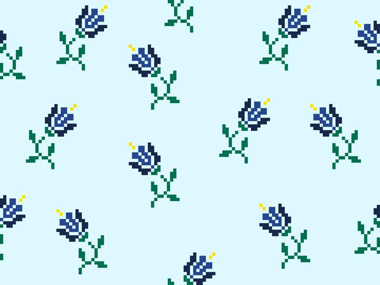 bloem cartoon karakter naadloos patroon op blauwe background.pixel stijl vector