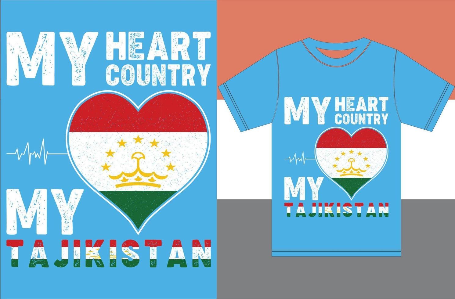 mijn hart, mijn land, mijn Tadzjikistan. Tadzjikistan vlag t-shirt ontwerp vector