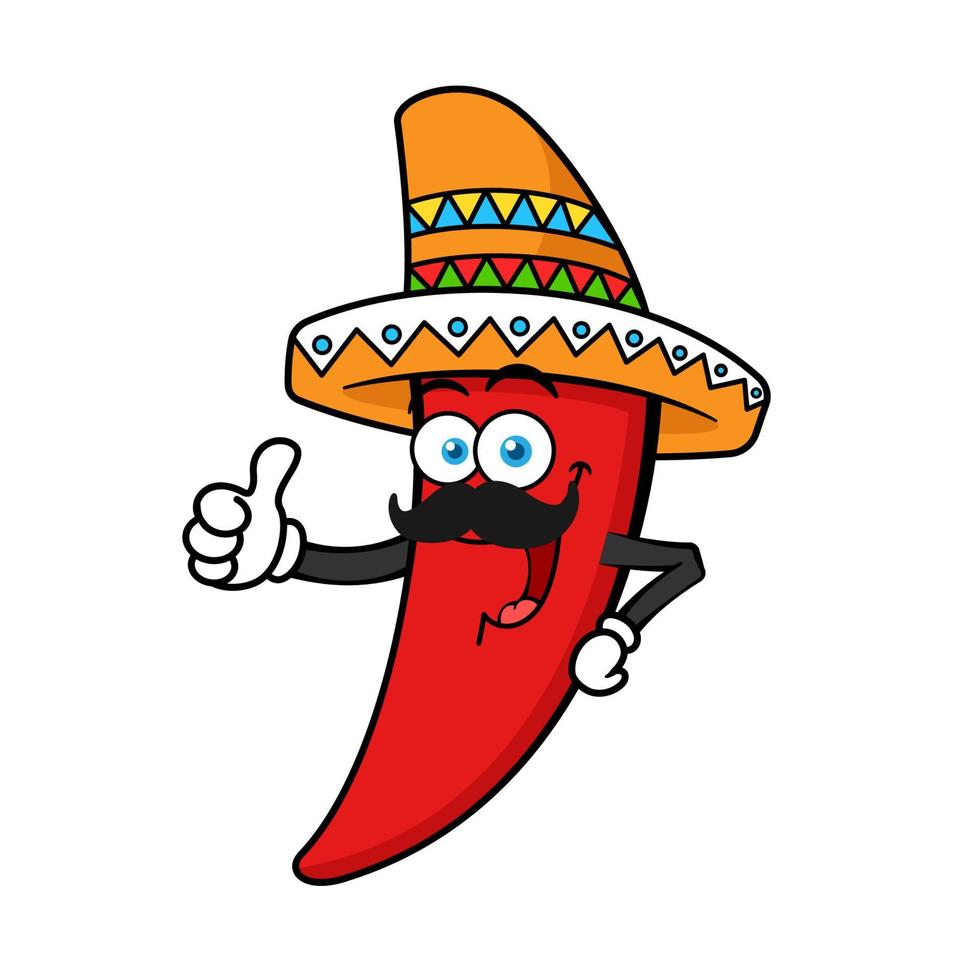 cartoon chili peper met sombrero hoed vector