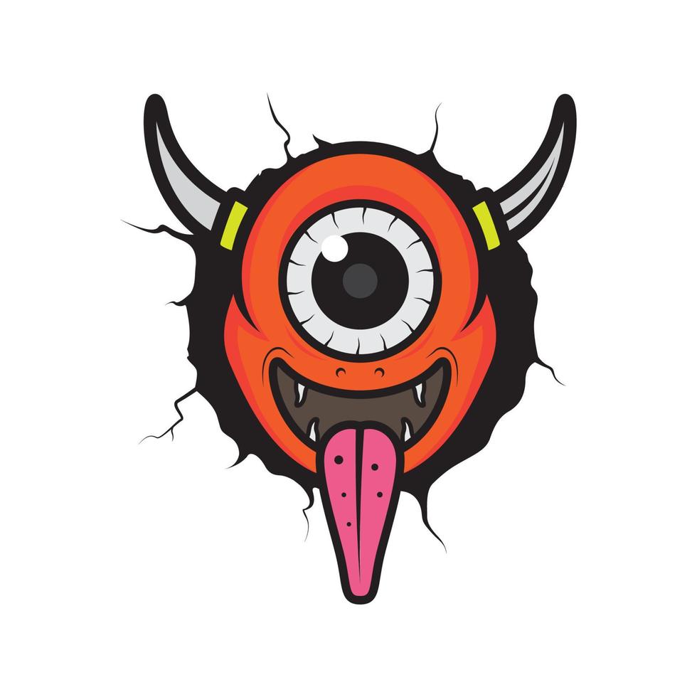 schattig monster met hoorn en lange tong logo ontwerp, vector grafische symbool pictogram illustratie creatief idee