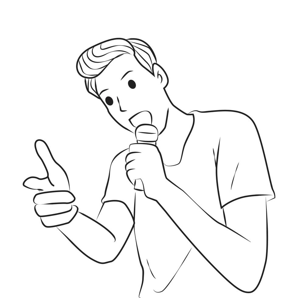 jonge man zingt een lied voor jou pose schets vector cartoon afbeelding
