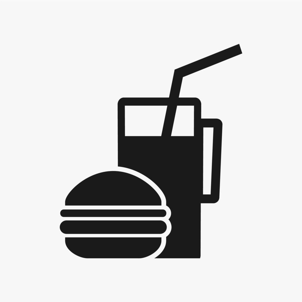 hamburger met frisdrank pictogram zwart-wit sjabloon vector