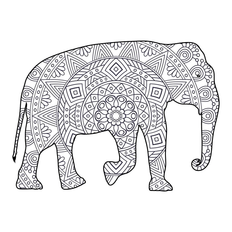 mandala olifant kleurplaat vector