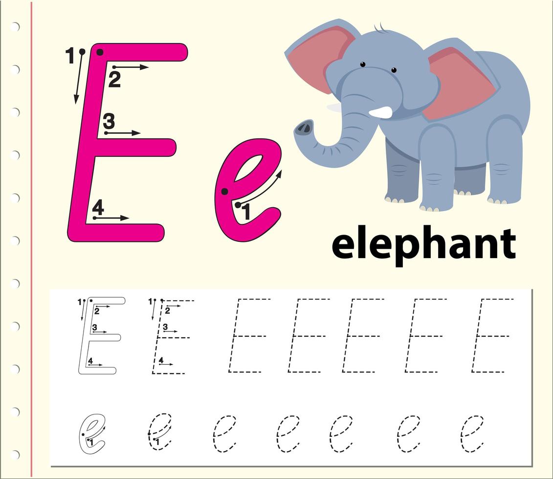 Letter E tracing alfabet werkbladen vector