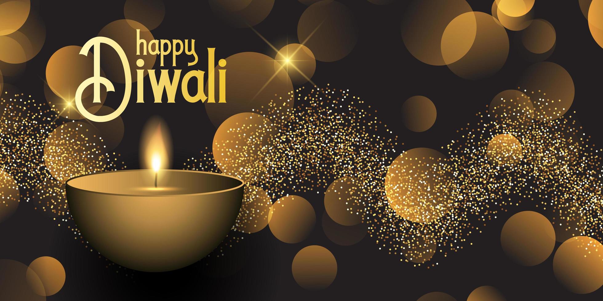 Diwali-banner met bokehlichten en glitterontwerp vector