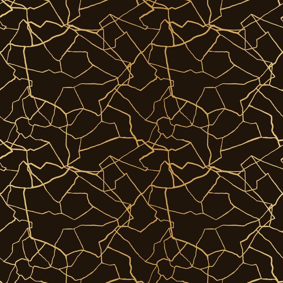 kintsugi kunst naadloos patroon met gouden dunne lijnen en abstracte scherven op donkere luxe achtergrond vector