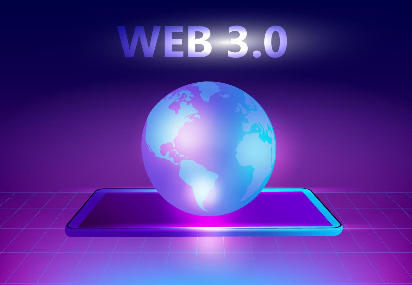 web 3.0 concept, web 3.0 typografie op blauwe achtergrond, nieuwe versie website met behulp van blockchain-technologie, cryptocurrency en nft art. vector illustratie