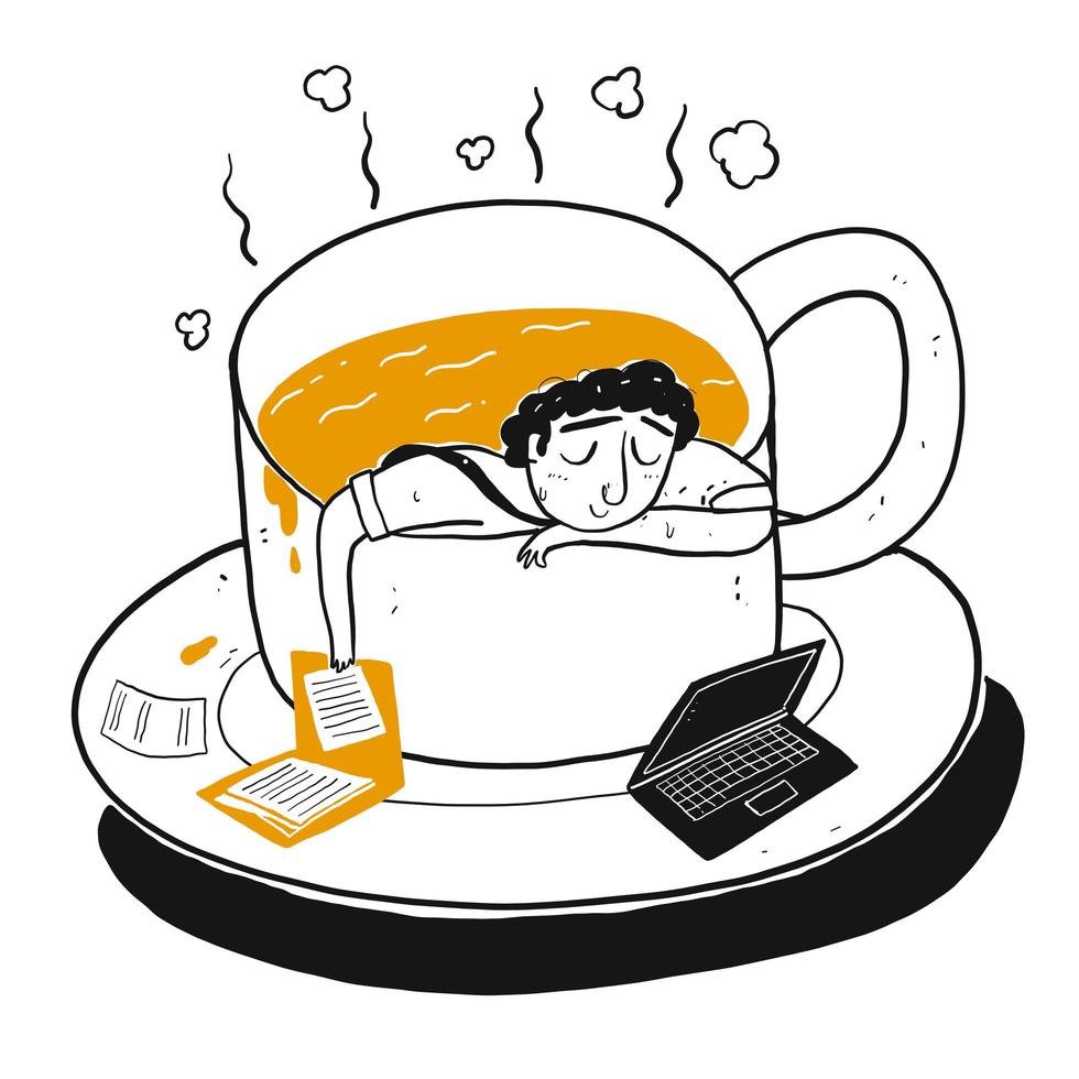 Cartoon man slapen of rusten in koffiekopje vector