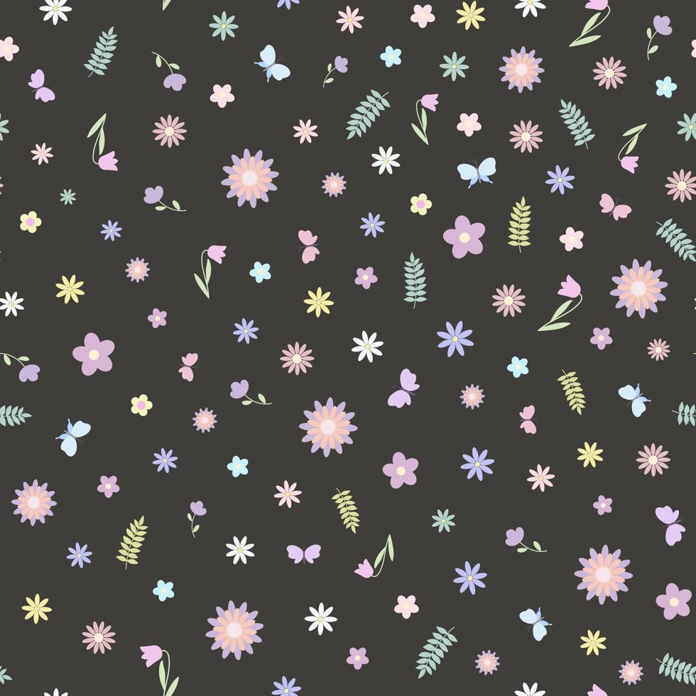 mooie pastelkleurige vlinders, bloemen naadloos patroon, vector illustratie eenvoudige vlakke stijl, symbool van de lente, paasvakantie viering decor, clipart voor kaarten, banner, lente decoratie