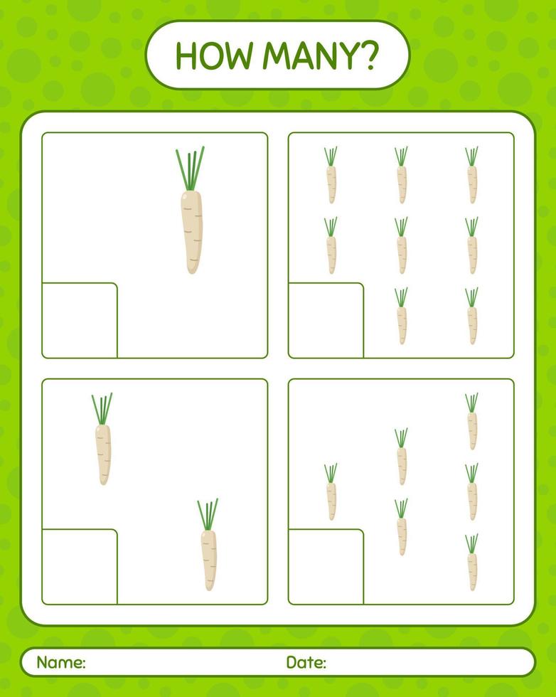hoeveel telspel met hamburg peterselie. werkblad voor kleuters, activiteitenblad voor kinderen, afdrukbaar werkblad vector