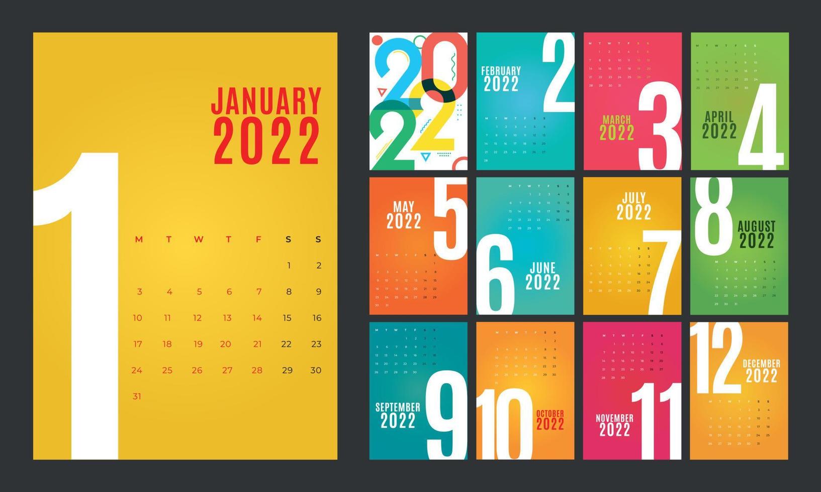 creatief wandkalenderontwerp. dit ontwerp is creatief kleurrijk. vector