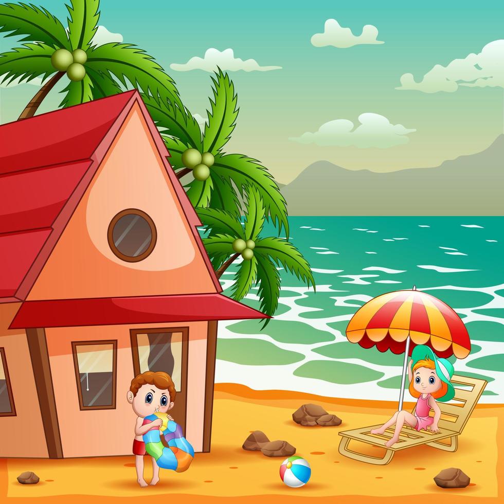 zomervakantie met spelende kinderen op het strand vector