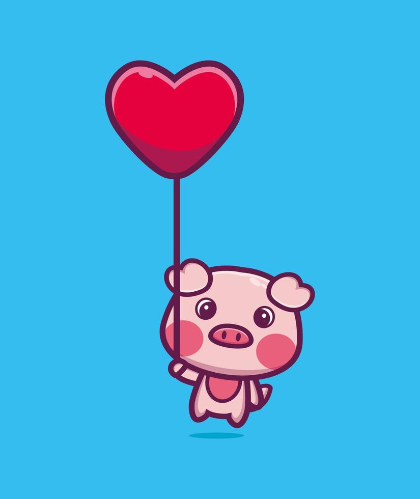 schattig varken drijvend met ballon liefde cartoon vectorillustratie vector