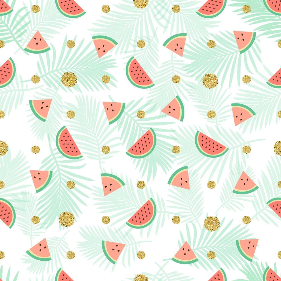 naadloze gouden stip glitter met watermeloen patroon achtergrond vector