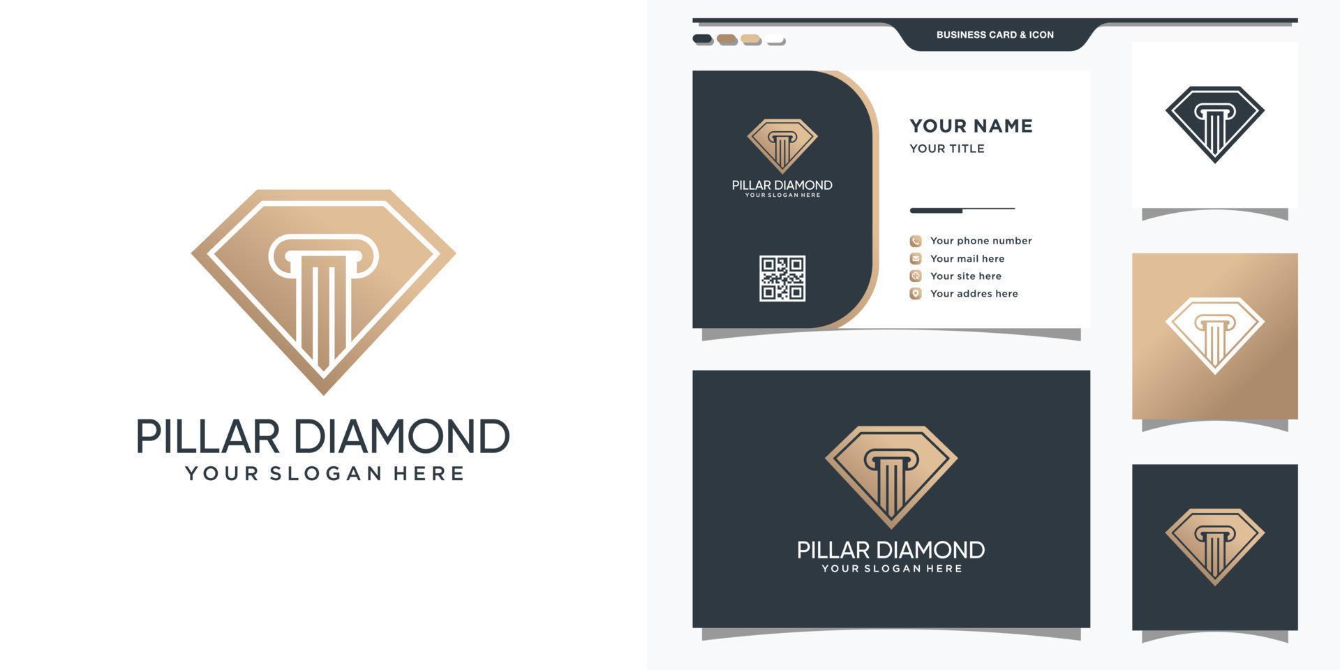diamant logo met symbool van wet en visitekaartje ontwerp premium vector