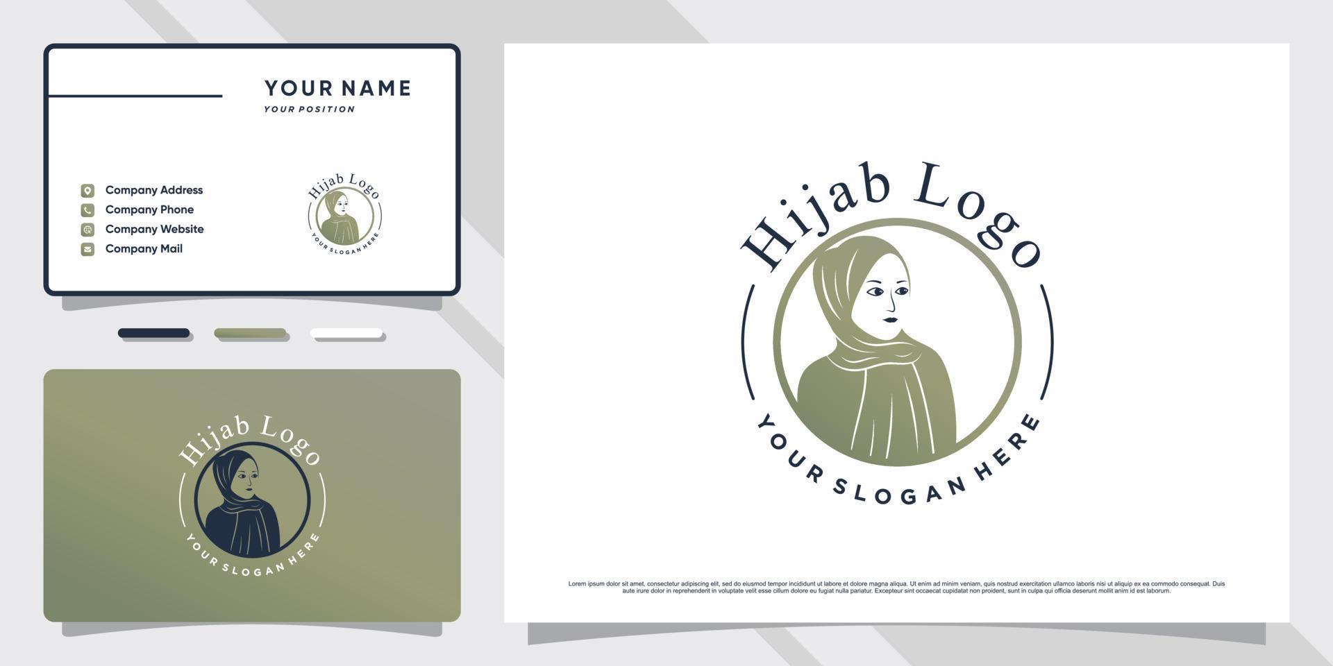 schoonheid vrouw moslim logo dragen hijab met creatief element en visitekaartje ontwerp premium vector
