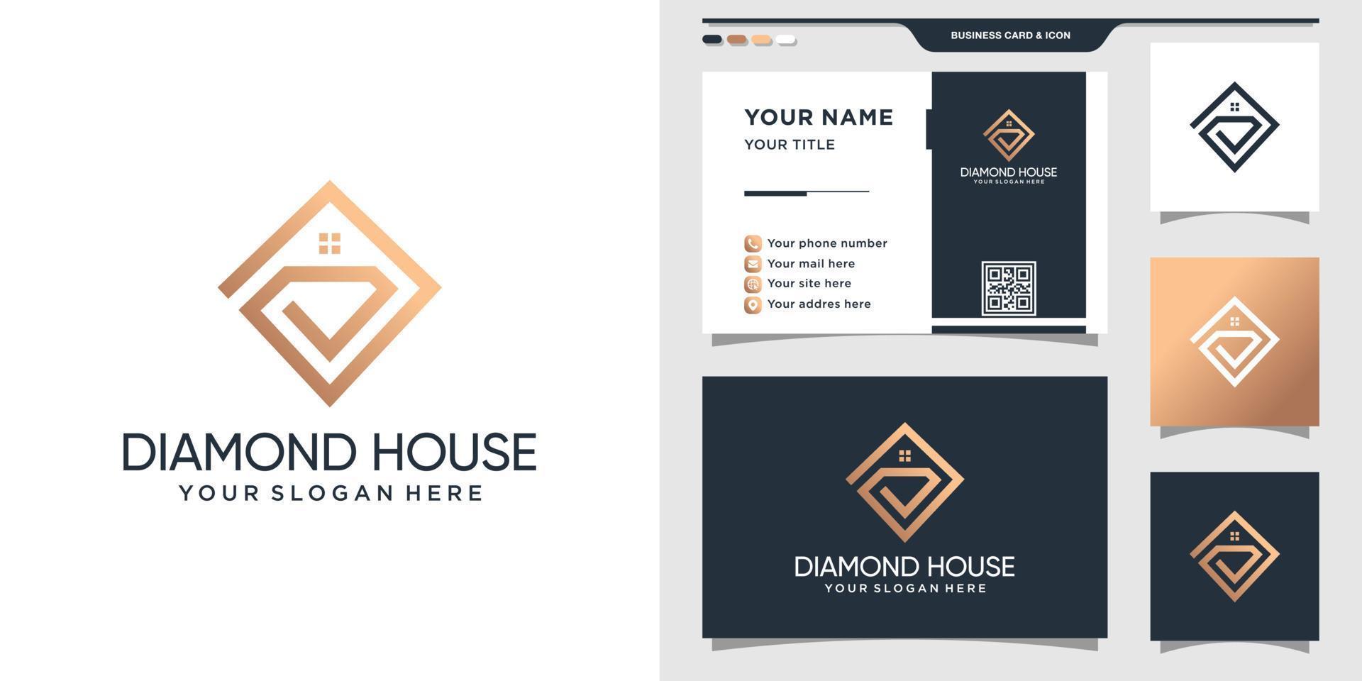 huis en diamant logo voor onroerend goed, hotel en gebouw. logo icoon en visitekaartje ontwerp premium vector
