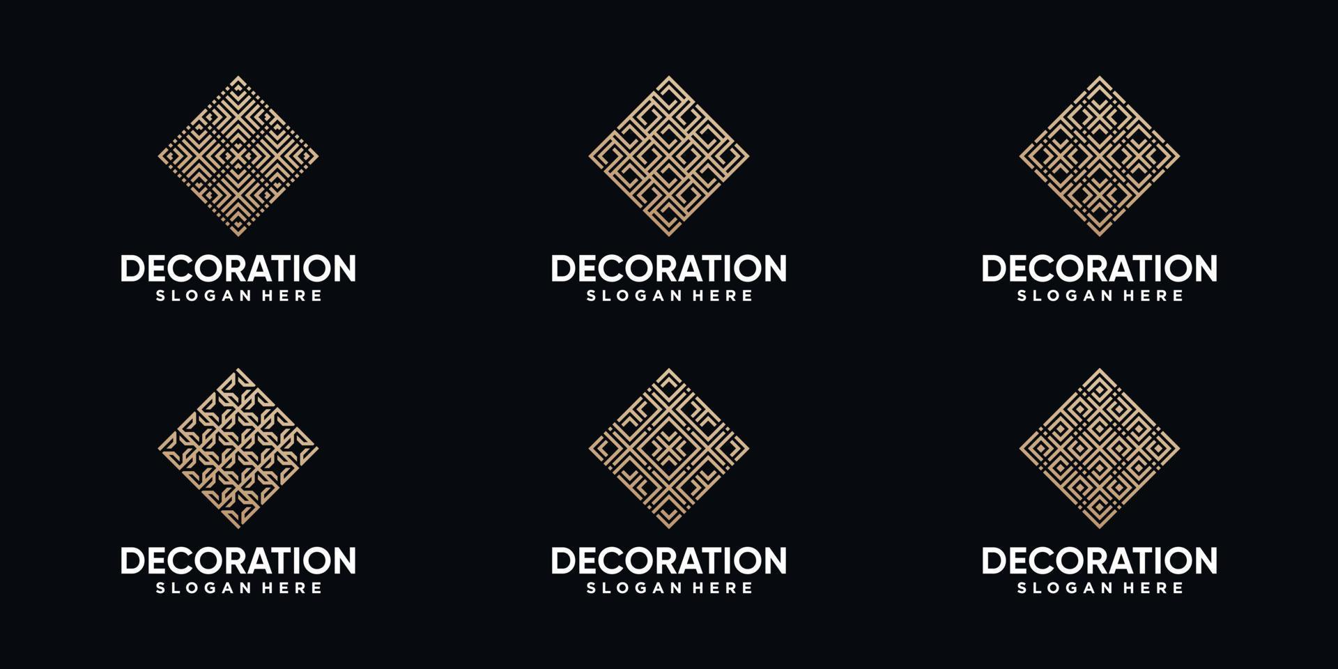 set decoratie logo-ontwerp met lineaire stijl. elegante decoratie logo sjabloon met creatief concept vector