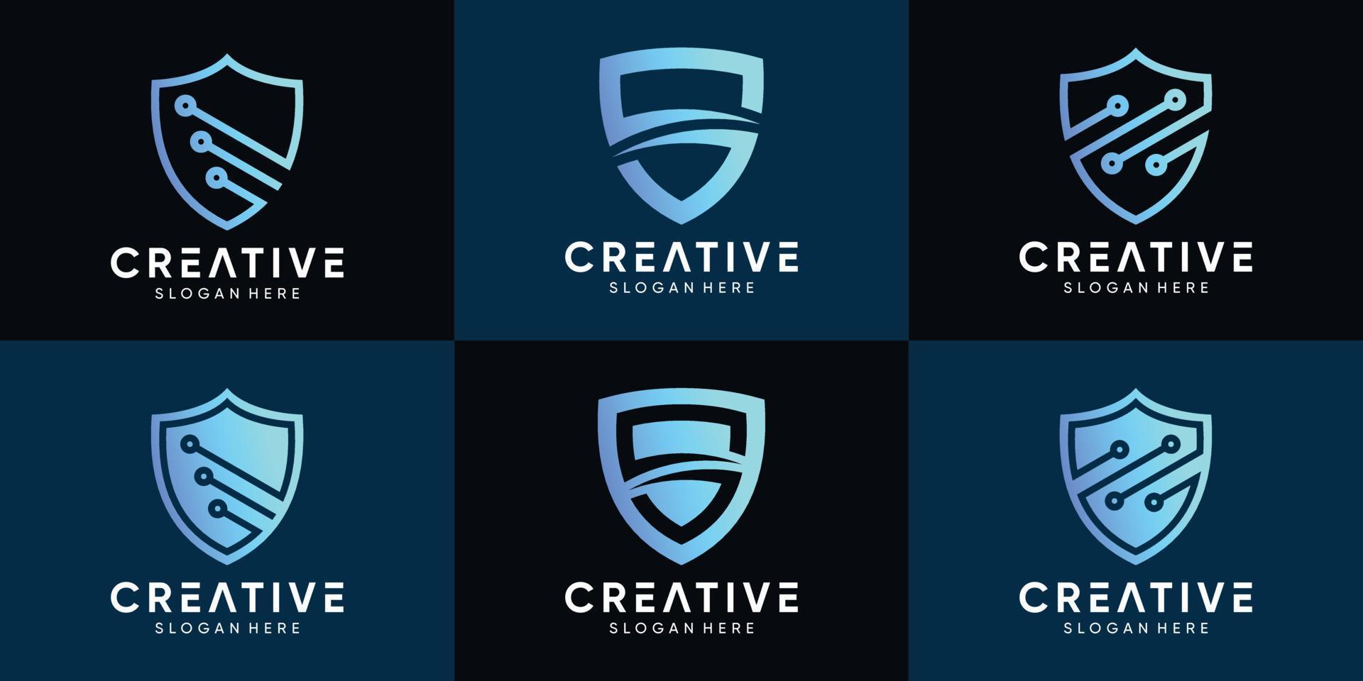 set schildlogo met gradiënt-tech-stijl. logo sjabloon met creatief concept. premium vector
