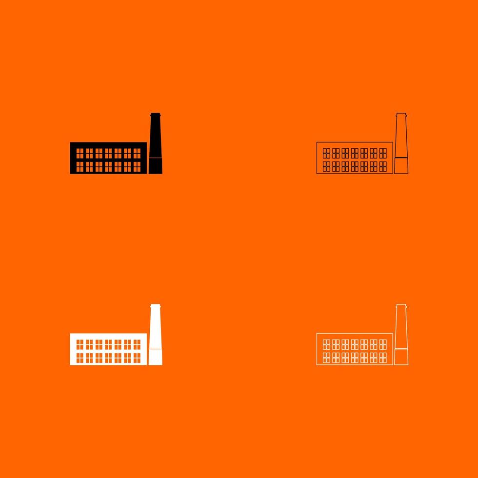 industrieel gebouw fabriek zwart-wit set icon vector
