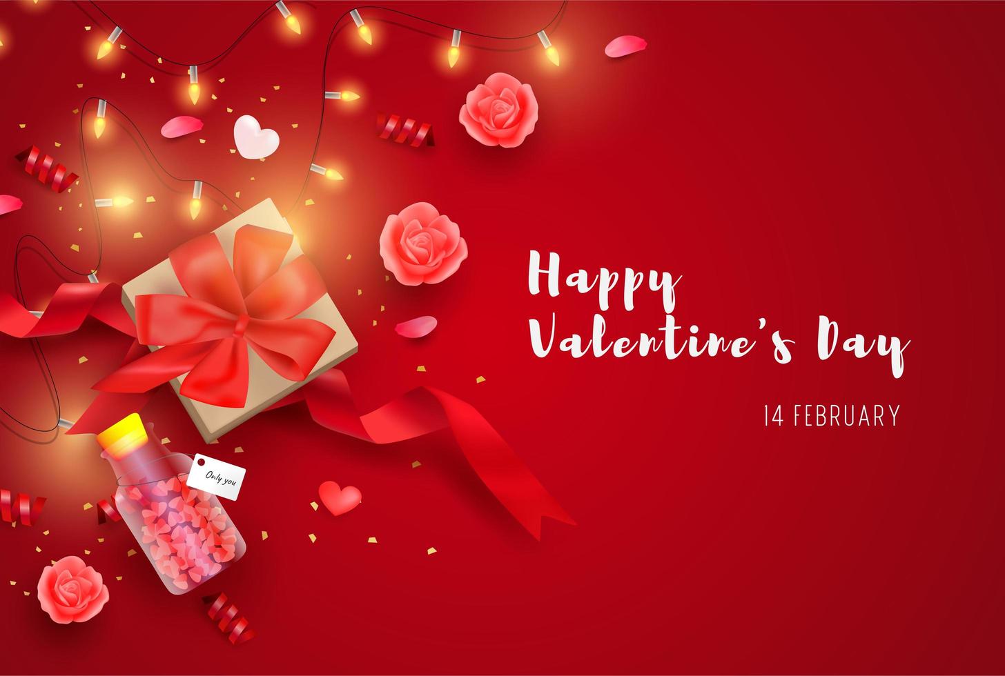 Happy Valentine&#39;s Day banner met realistische elementen vector