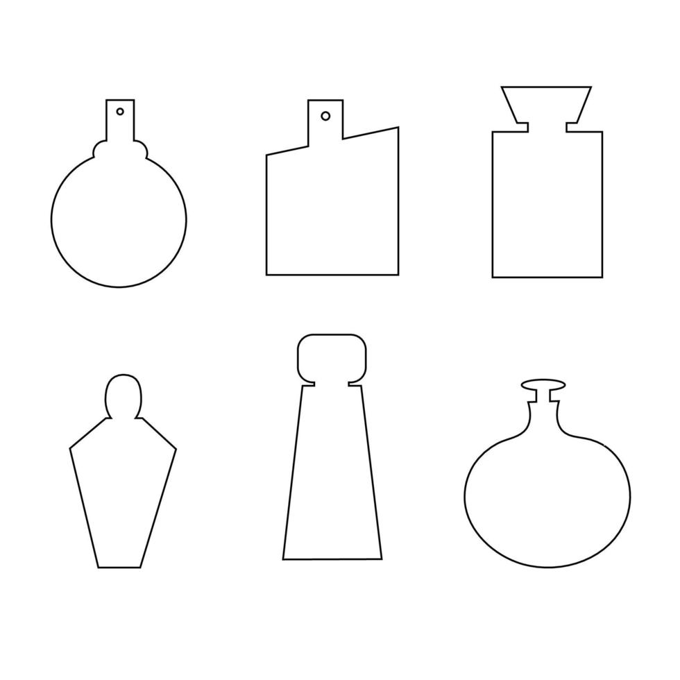 een set delicate parfumflesjes in de stijl van platte lijnen. cosmetisch product. vector