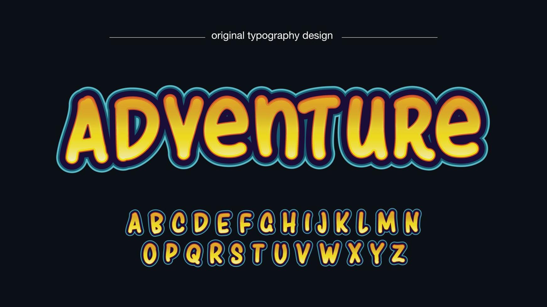 geel met blauwe omtrek cartoon afgeronde typografie vector