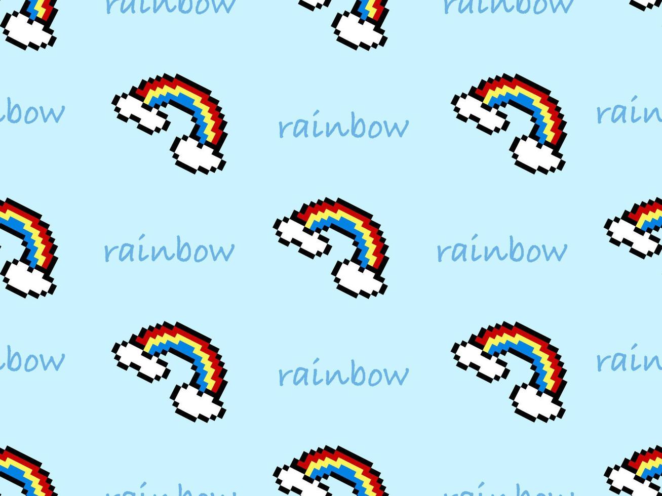 regenboog stripfiguur naadloos patroon op blauwe background.pixel stijl vector