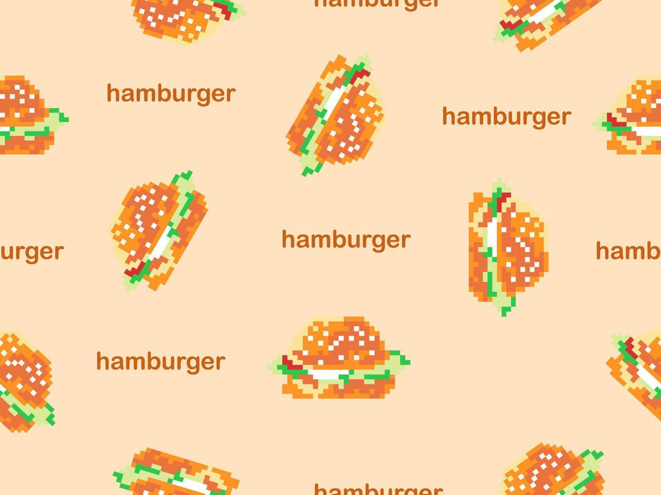 hamburger stripfiguur naadloos patroon op oranje background.pixel stijl vector