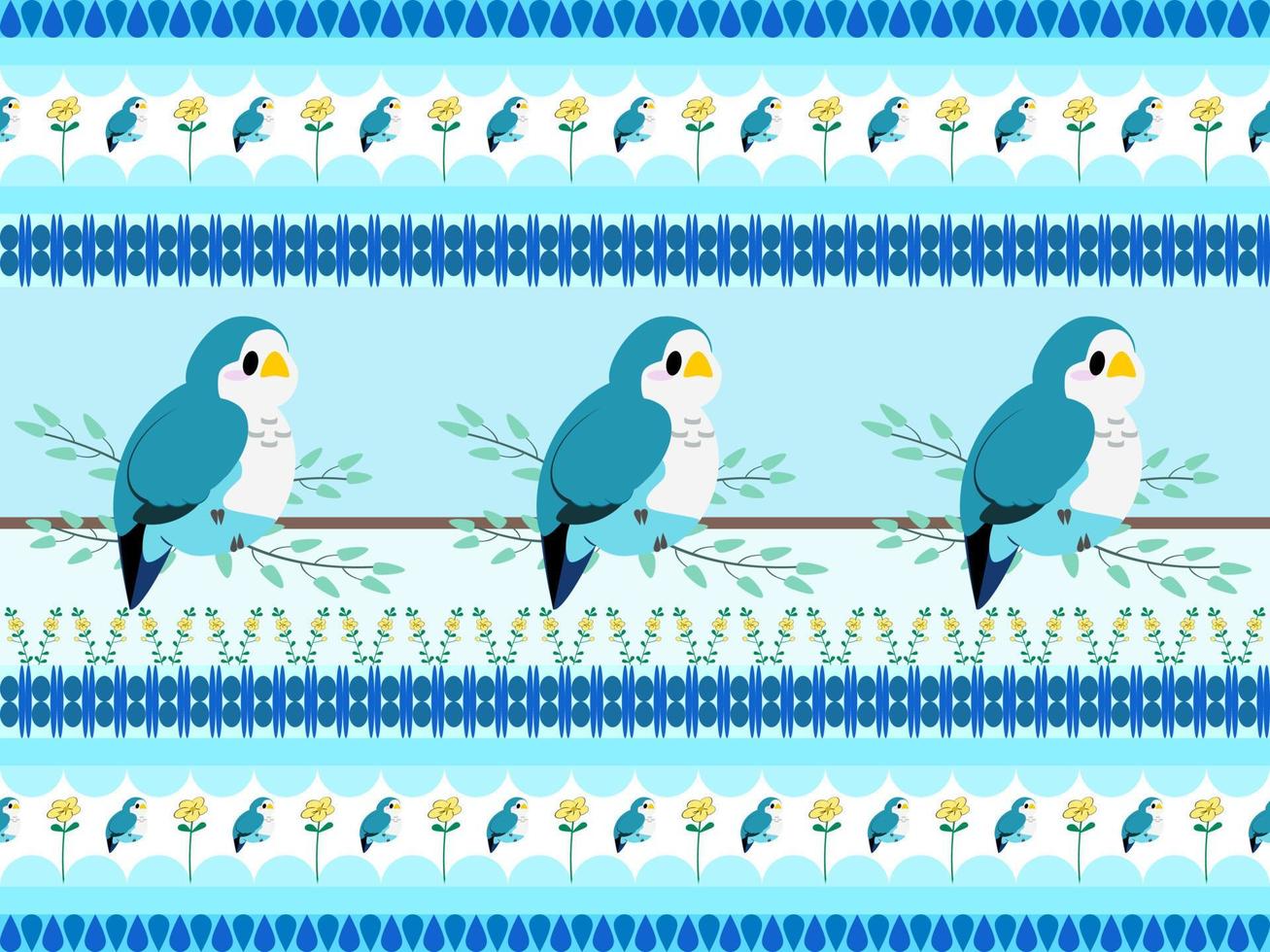vogel cartoon karakter naadloos patroon op blauwe achtergrond vector