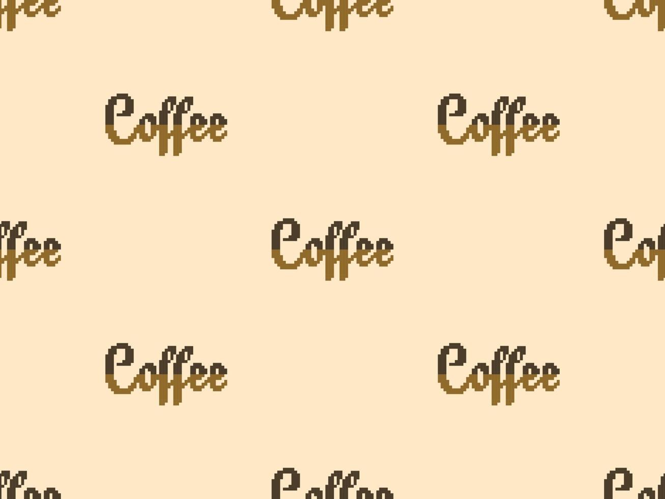 koffie tekst cartoon karakter naadloze patroon op bruin background.pixel stijl vector