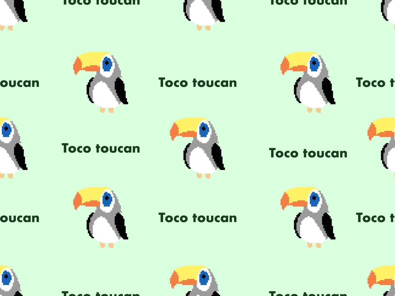 toco toekan cartoon karakter naadloze patroon op groene background.pixel stijl vector