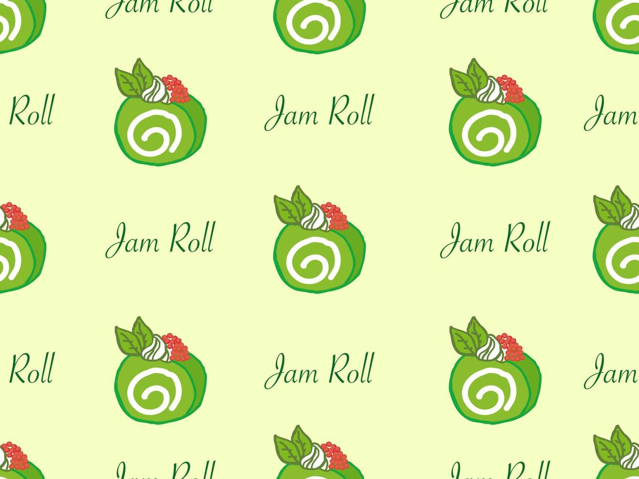 jam roll cartoon karakter naadloze patroon op groene achtergrond. vector