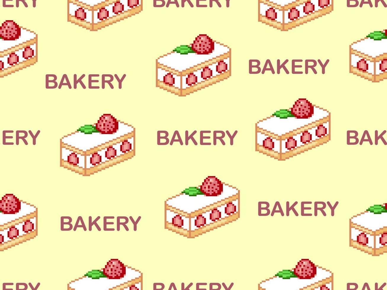 cake cartoon karakter naadloos patroon op gele background.pixel stijl vector