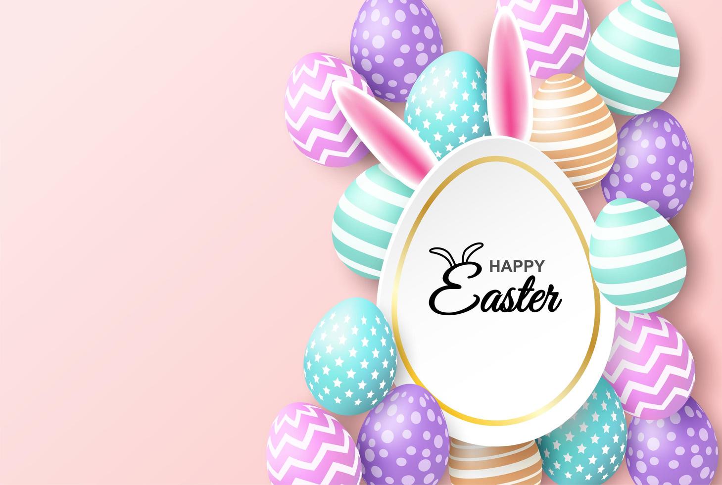 Gelukkige Pasen-viering op roze met eieren en konijntjesoren vector