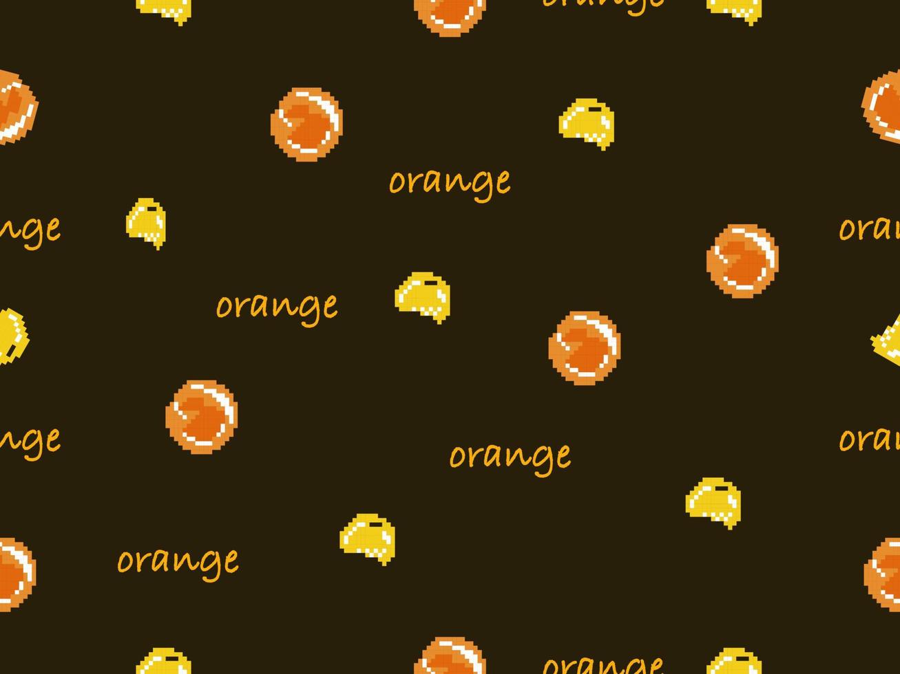 oranje fruit cartoon karakter naadloos patroon op zwarte background.pixel stijl vector