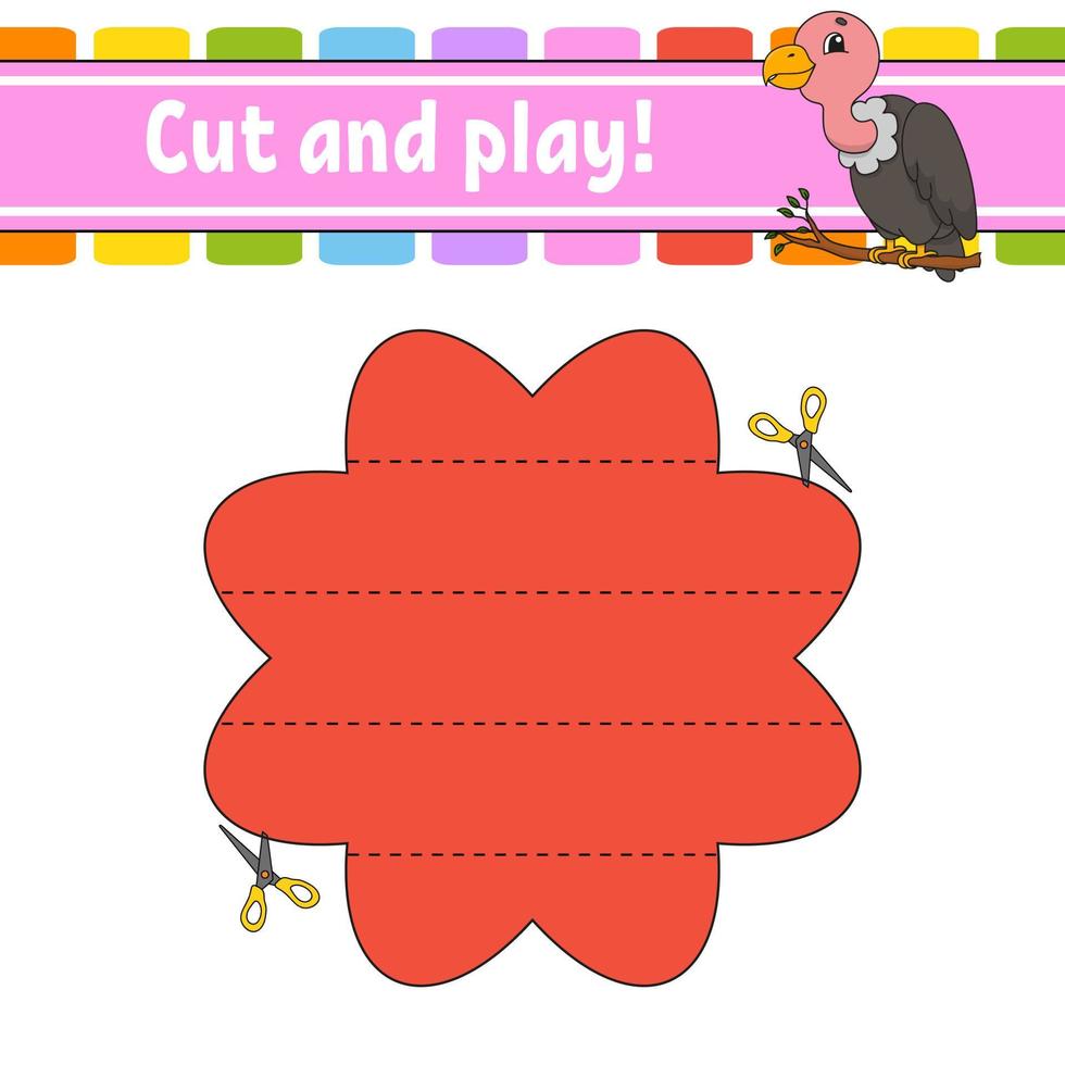 knippen en spelen. logische puzzel voor kinderen. onderwijs ontwikkelen werkblad. leer spel. activiteiten pagina. knipoefening voor de kleuterschool. eenvoudige platte geïsoleerde vectorillustratie in schattige cartoon-stijl. vector