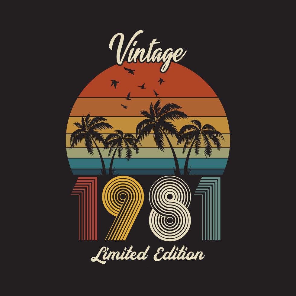 1981 vintage retro t-shirtontwerp, vector, zwarte achtergrond vector
