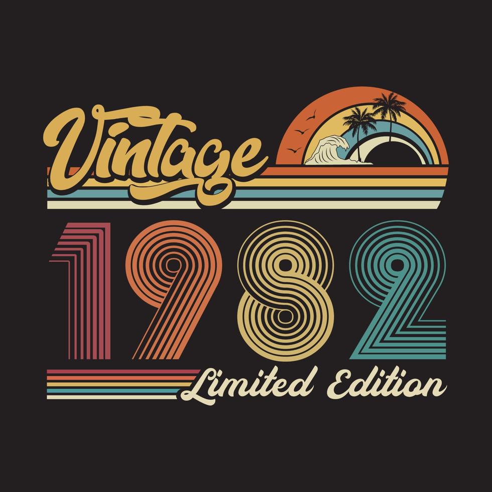 1982 vintage retro t-shirtontwerp, vector, zwarte achtergrond vector