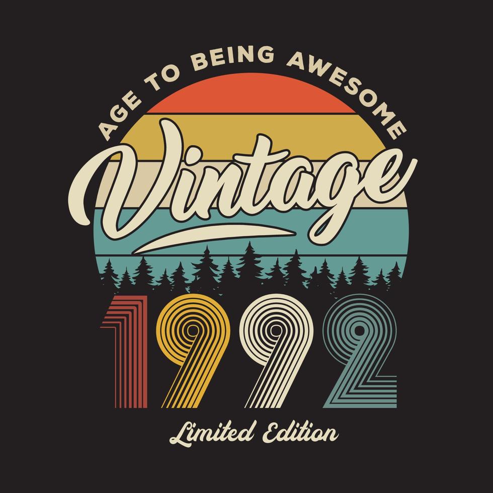 1992 vintage retro t-shirtontwerp, vector, zwarte achtergrond vector