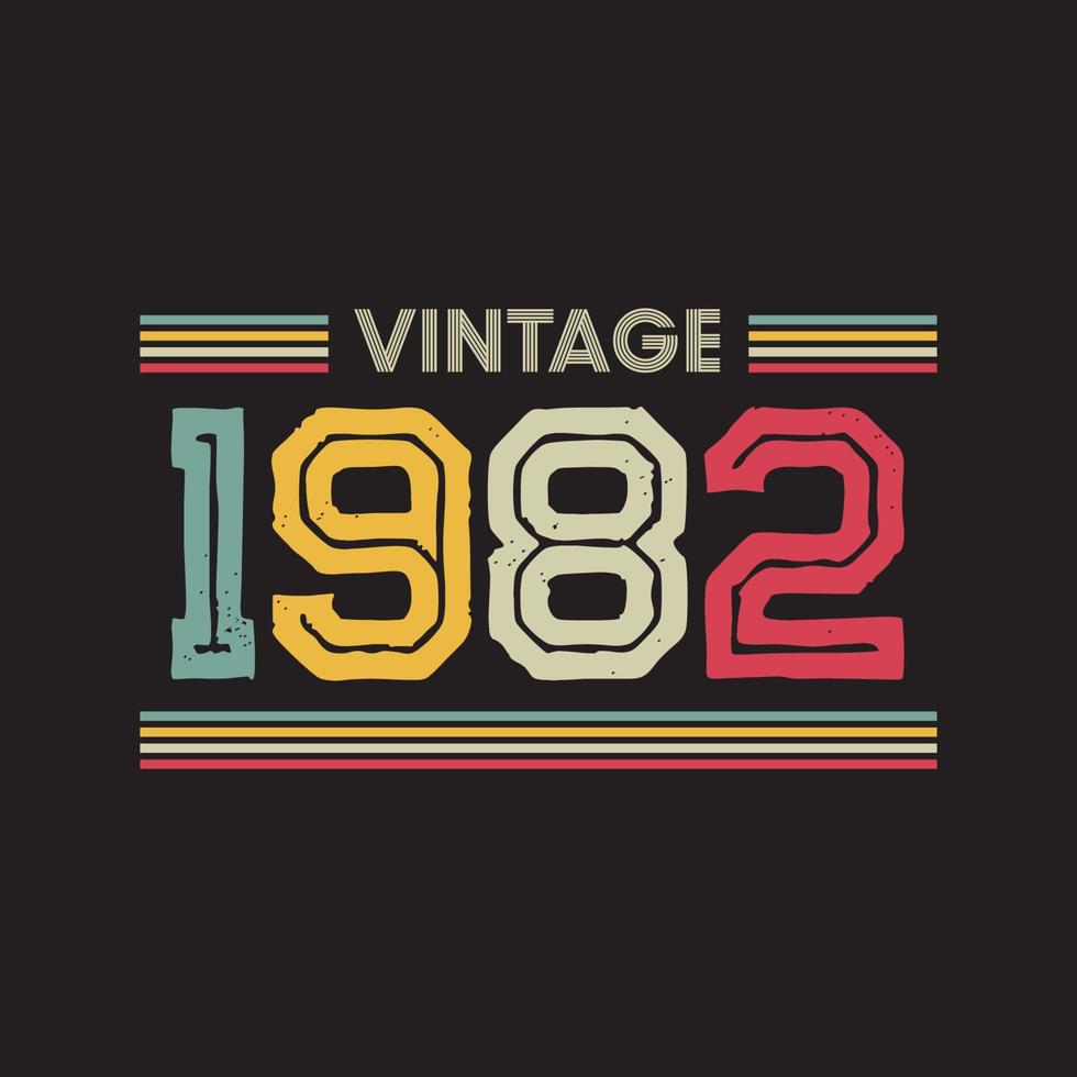 1982 vintage retro t-shirtontwerp, vector, zwarte achtergrond vector