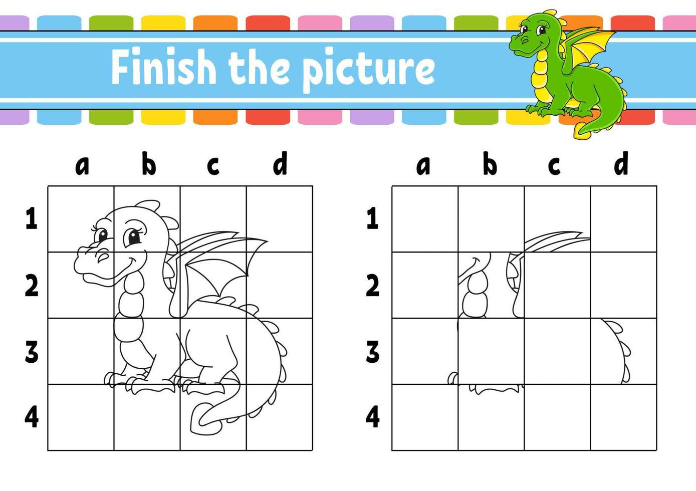 maak de foto af. kleurboekpagina's voor kinderen. onderwijs ontwikkelen werkblad. sprookjes thema. vector