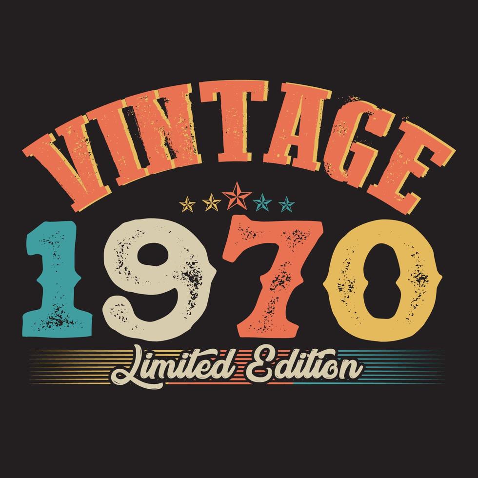 1970 vintage retro t-shirtontwerp, vector, zwarte achtergrond vector