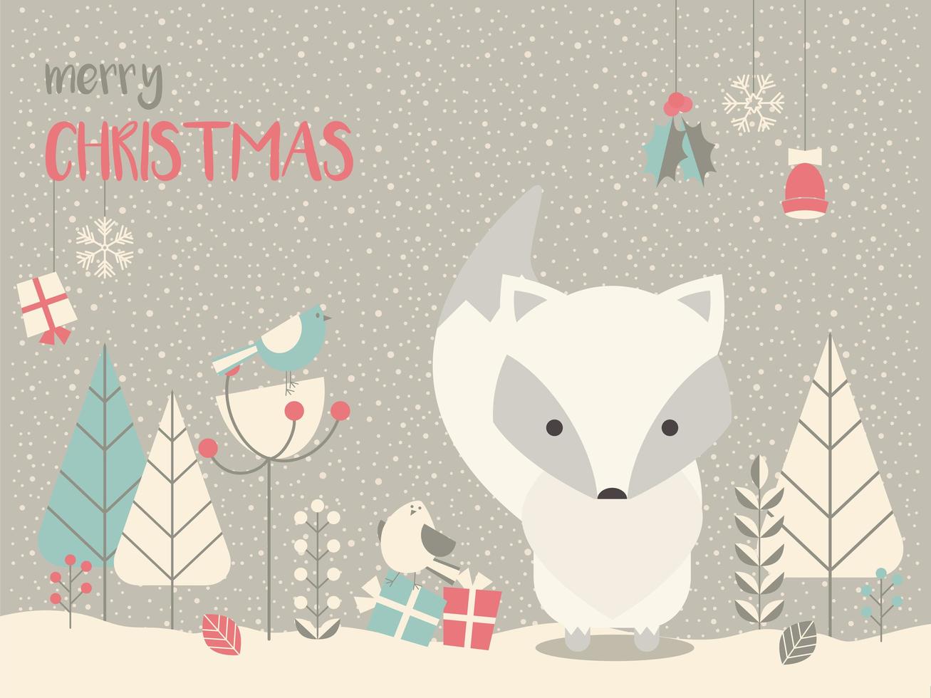 Leuke Arctic Christmas baby vos omgeven met florale decoratie vector