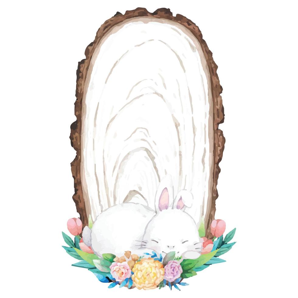 aquarel houten frame met lente Pasen decoratie. vectorillustratie. vector