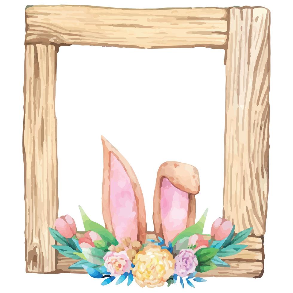 aquarel houten frame met lente Pasen decoratie. vectorillustratie. vector