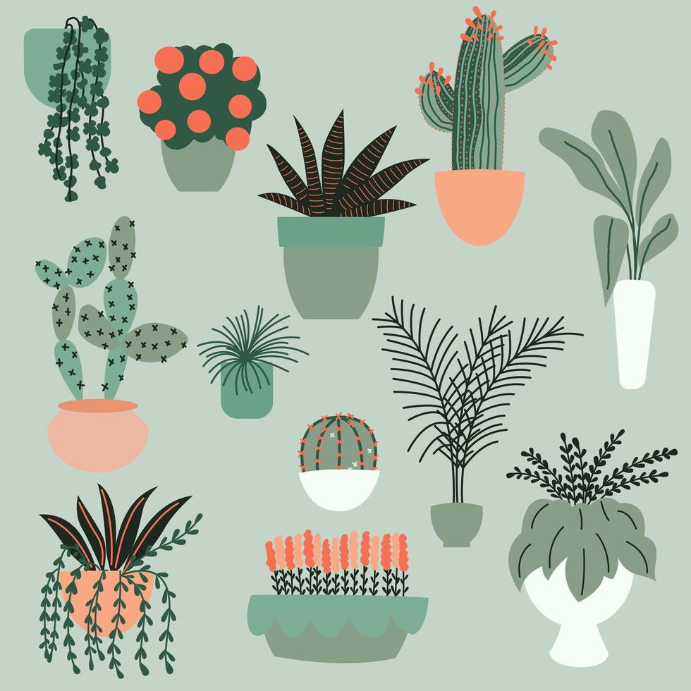 Collectie van hand getrokken indoor kamerplanten vector