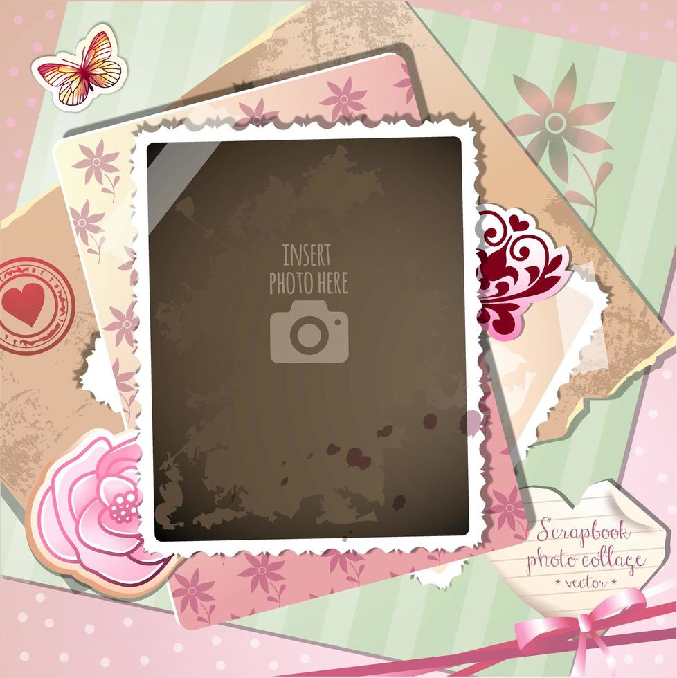 Herinneringen aan romantische liefde Scrapbookcollage enkele foto vector