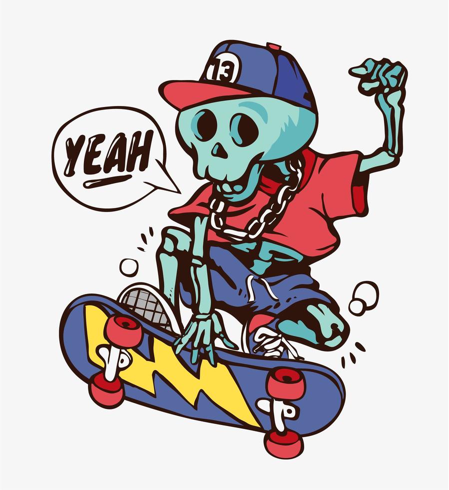 Cartoon skelet op skateboard vector